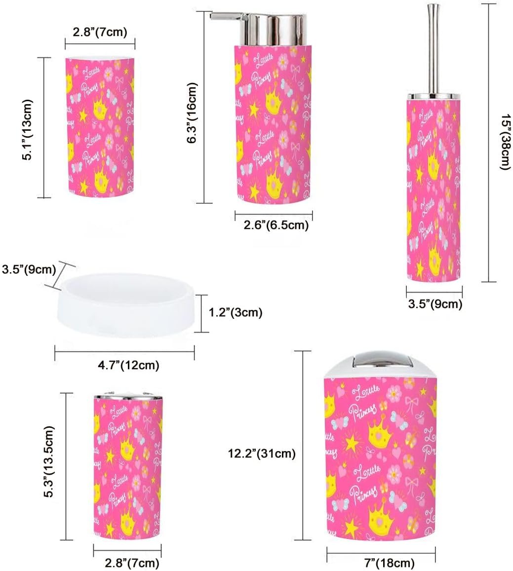Pink Princess Kids Bathroom Accessories Set 6 Pcs