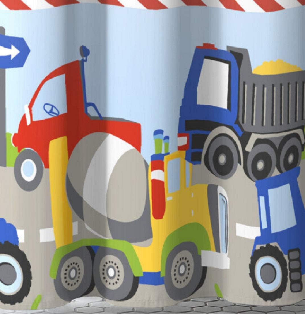 Dream Factory Kids Shower Curtain Blue Red Trains and Trucks 72x72