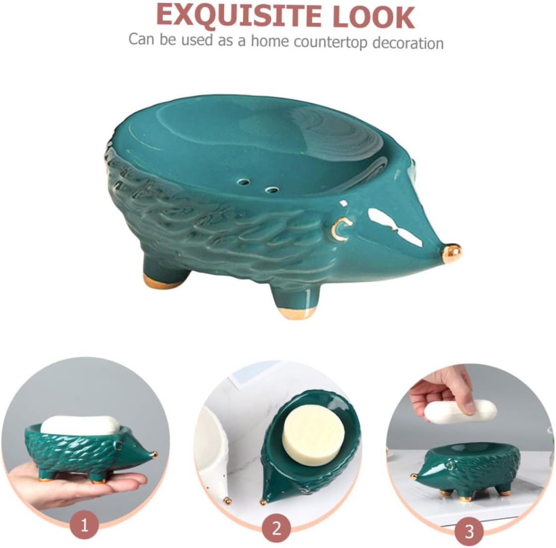 Healifty Ceramic Hedgehog Soap Holder with Drainage