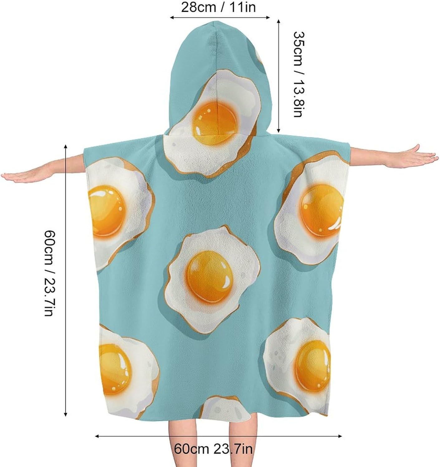 Kids Hooded Beach Towel with Blue Fried Egg Print