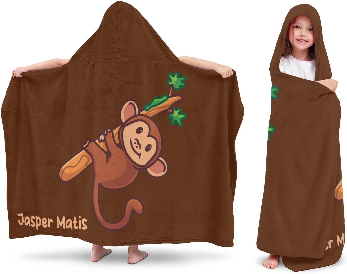 Deven Monkey Branches Personalized Hooded Bath Towel Wrap for Kids
