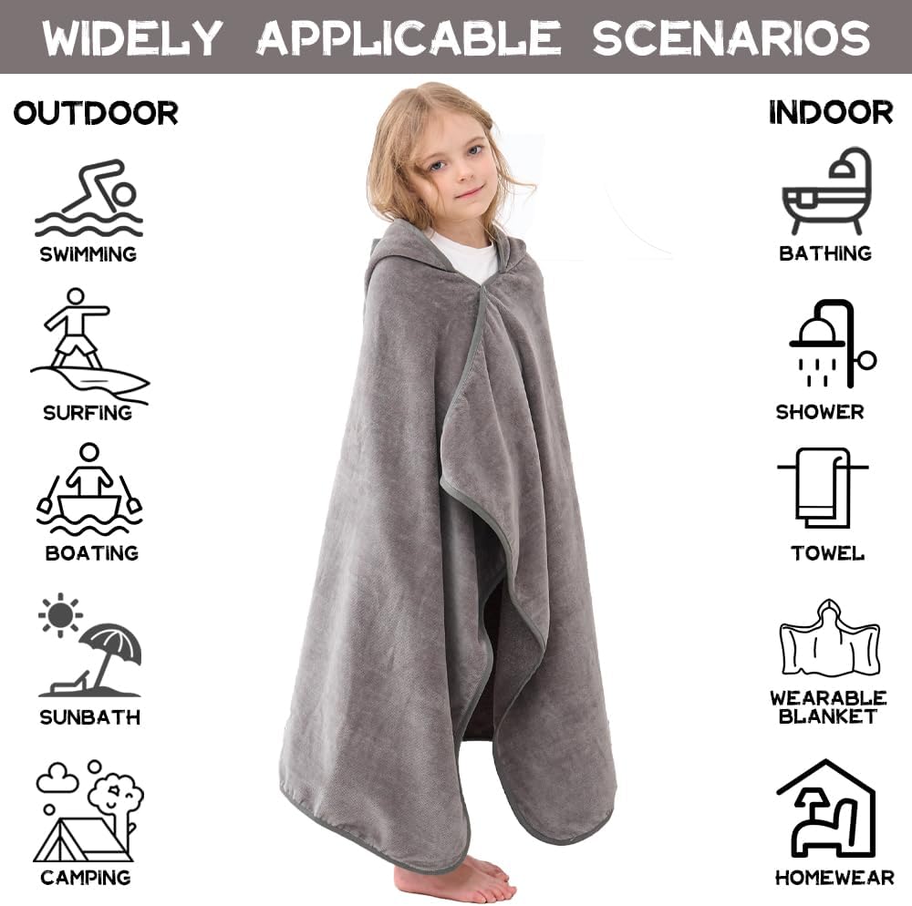Hiturbo Kids Hooded Bath Towel - 50x30 inches Gray