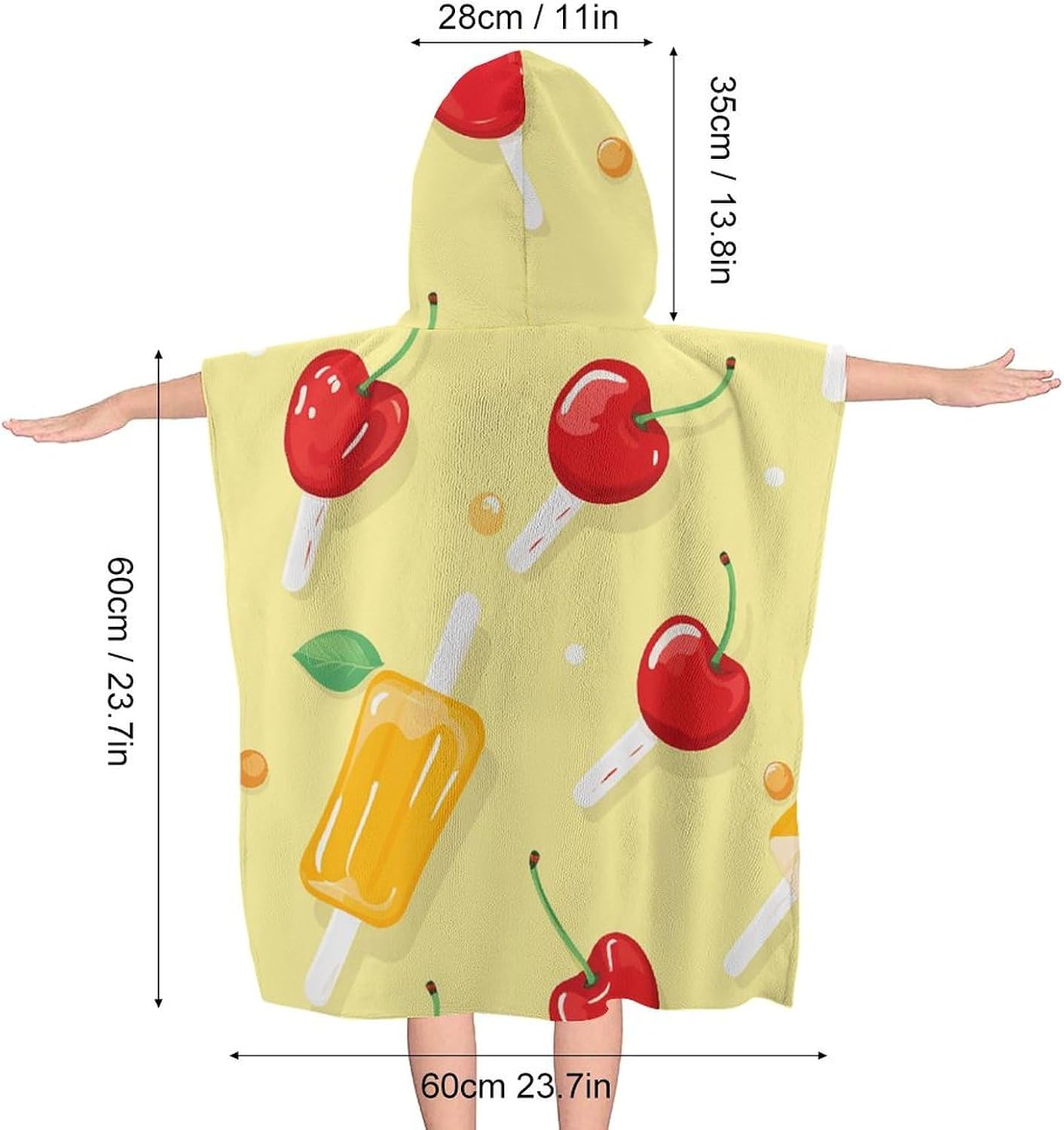 Kids Bath Towel with Hood Summer Fruit Pattern