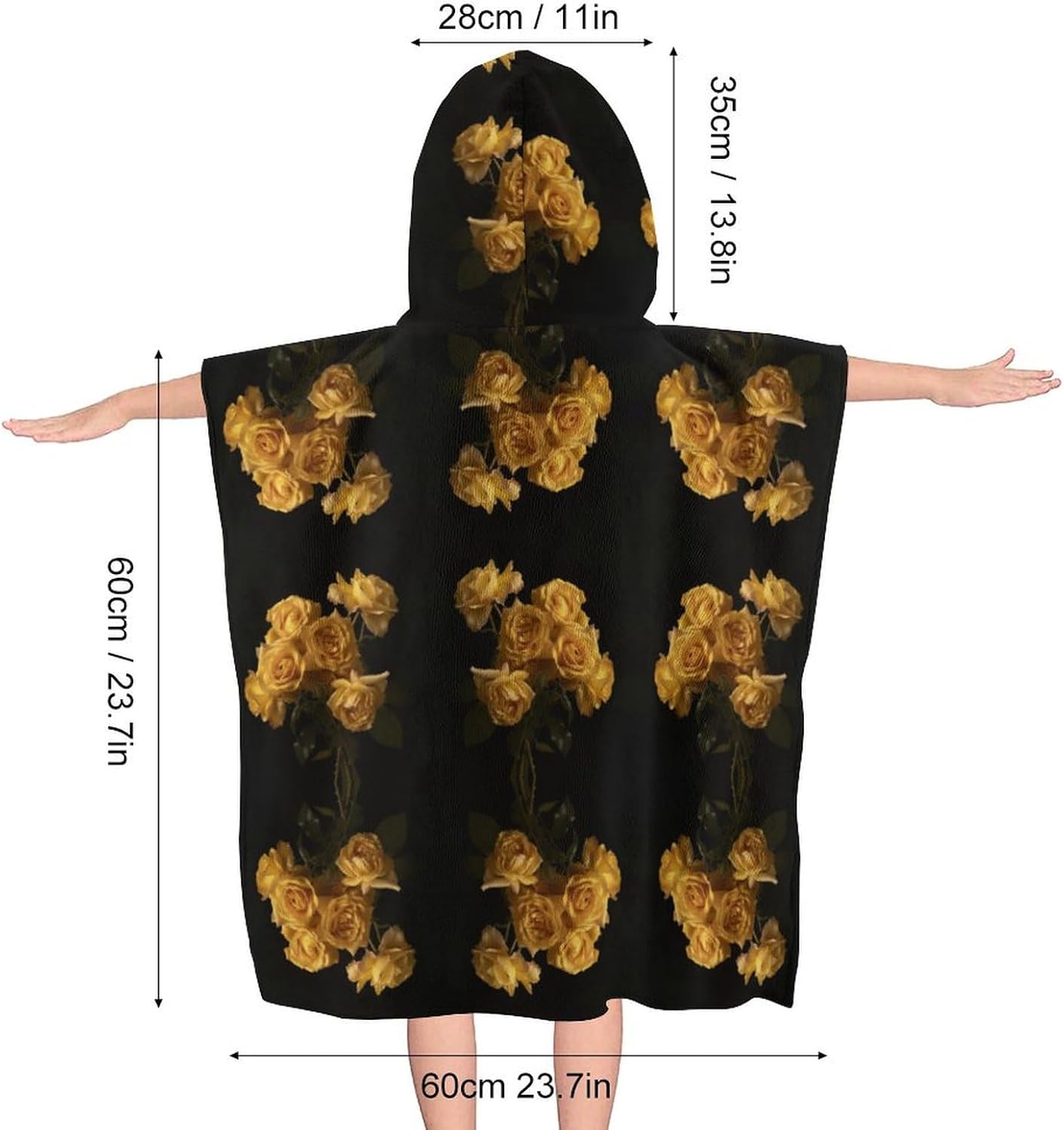 Kids Hooded Bath Towel with Yellow Roses Design