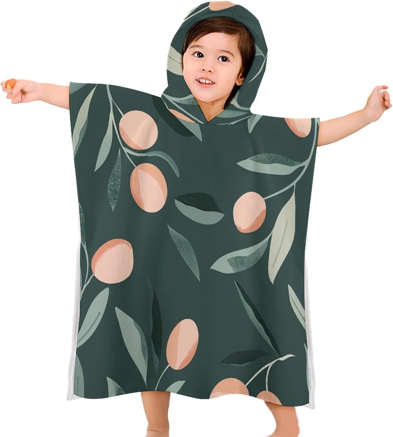 Kids Bath Towel with Hood Olive Leaves Print