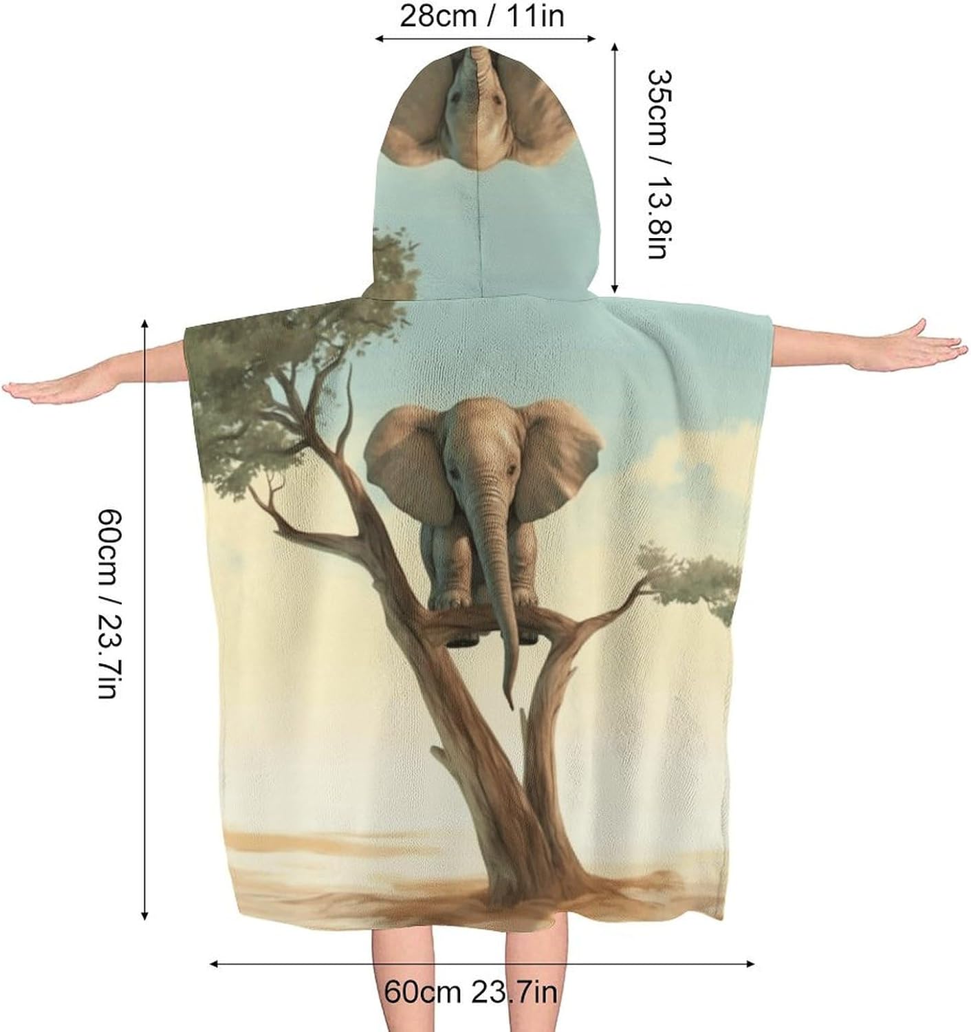 Kids Hooded Beach Towel with Elephant Print