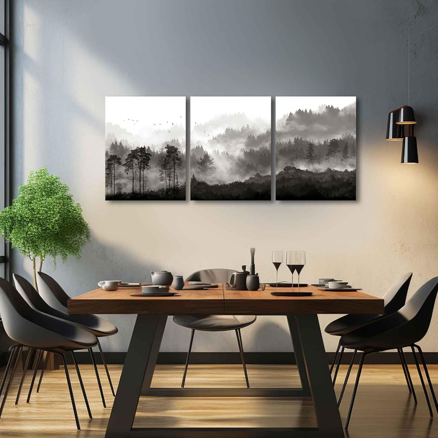 YJYart Misty Forest Wall Decor 3 Piece 12x16