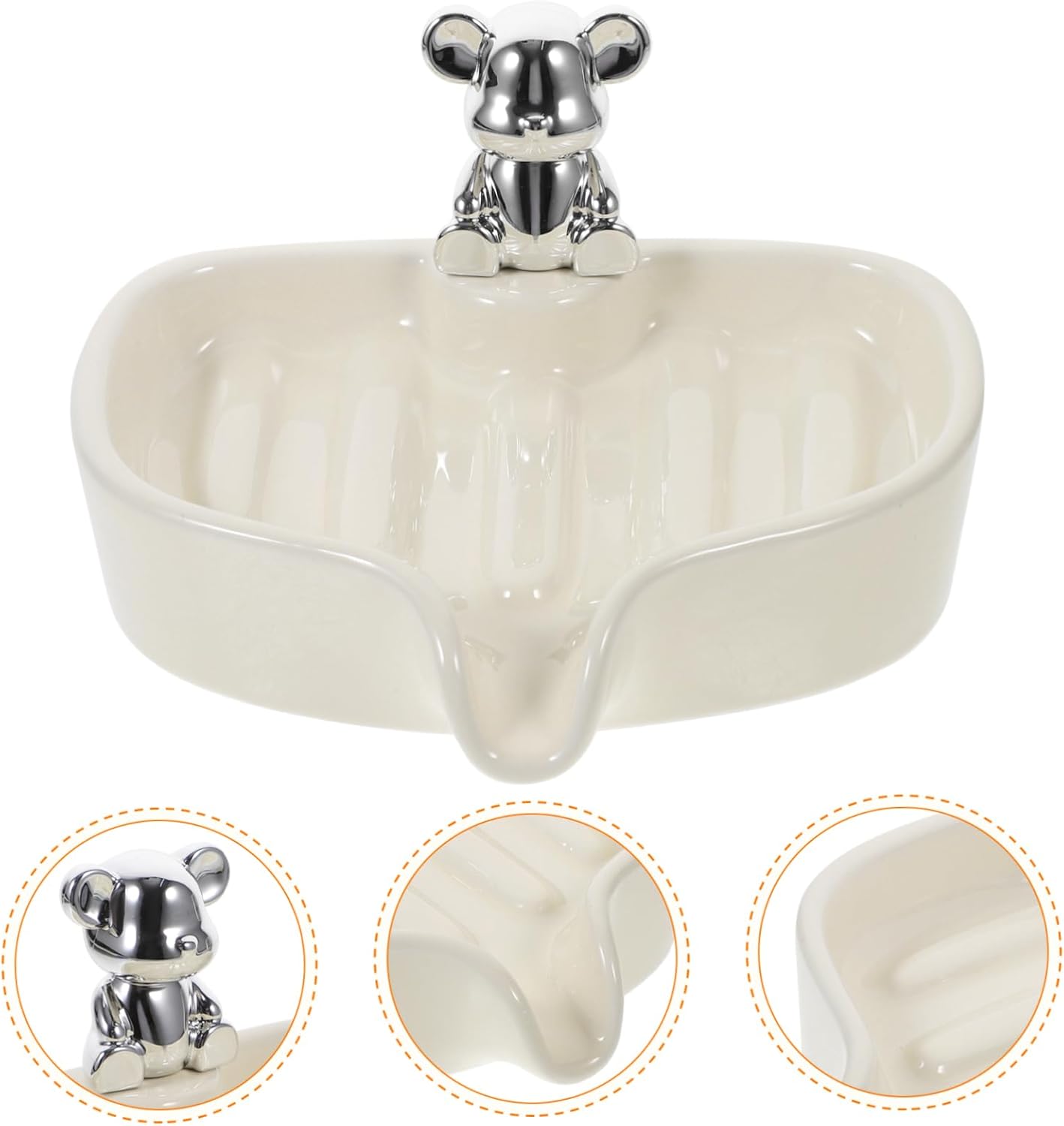 Bear Soap Holder Ceramic Draining Tray for Bathroom