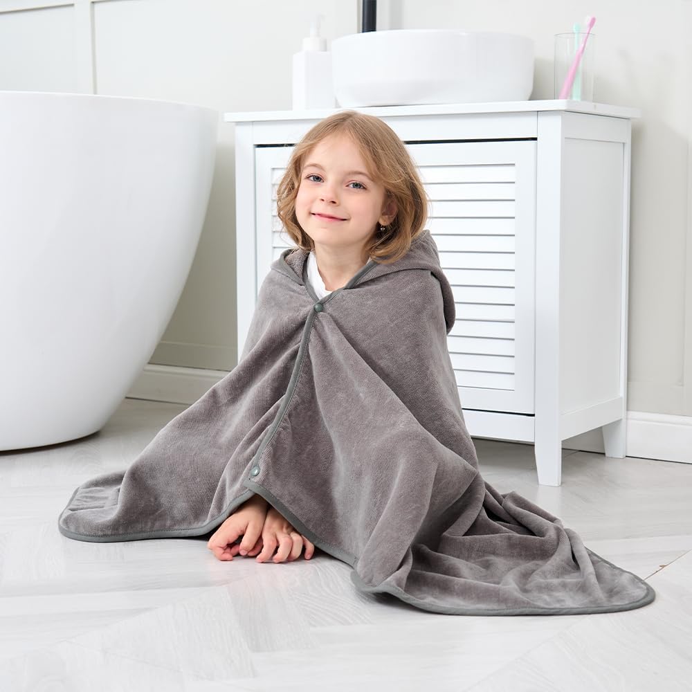 Hiturbo Kids Hooded Bath Towel - 50x30 inches Gray
