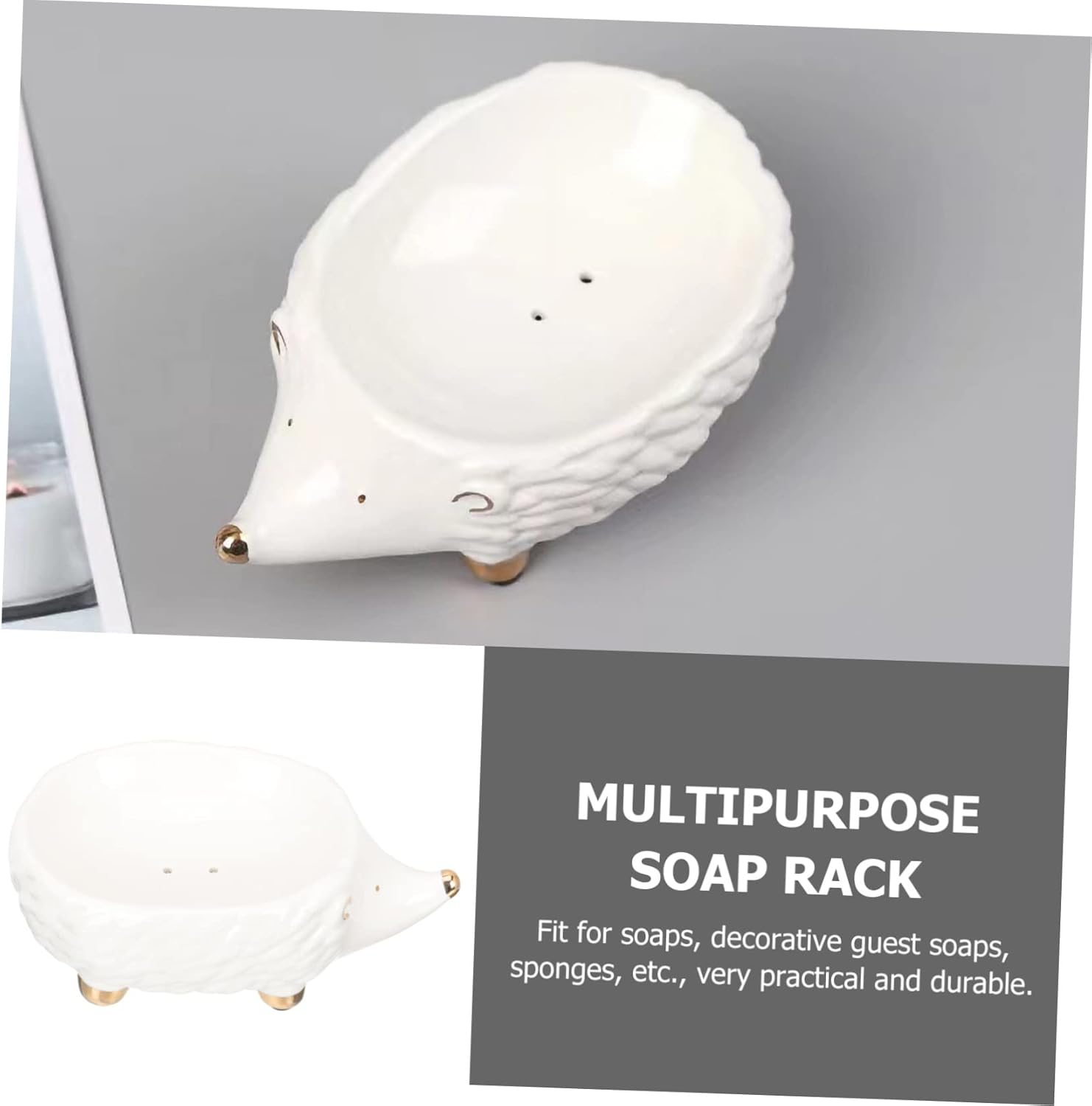 Ciieeo Hedgehog Ceramic Soap Holder Cute Cartoon Animal Bathroom Sink Storage