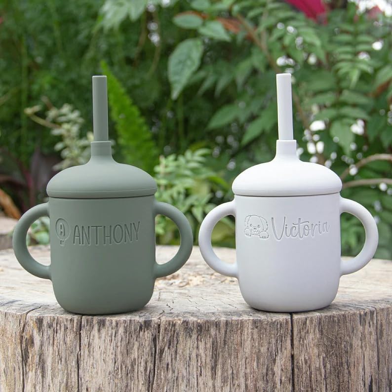 Personalized Engraved Silicone Sippy Cup 5oz for Baby Toddlers