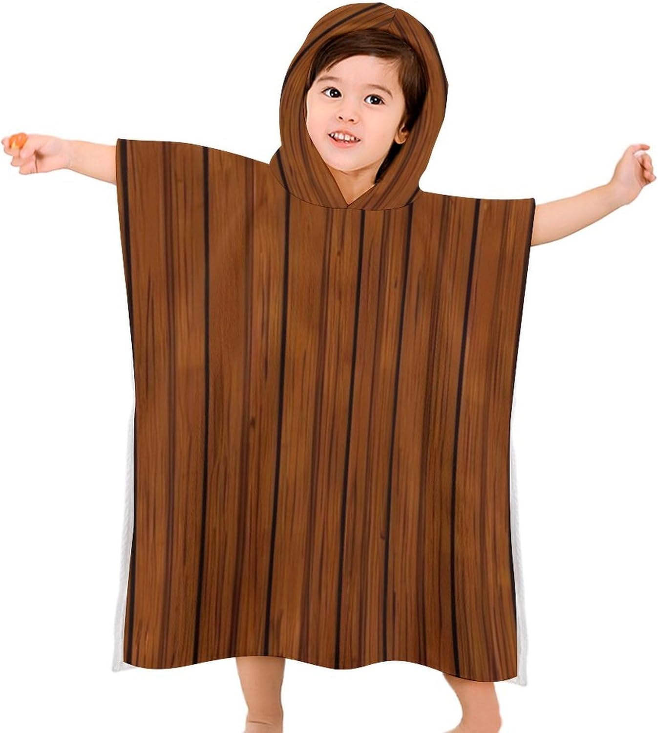 Kids Hooded Beach Towel with Brown Wood Pattern