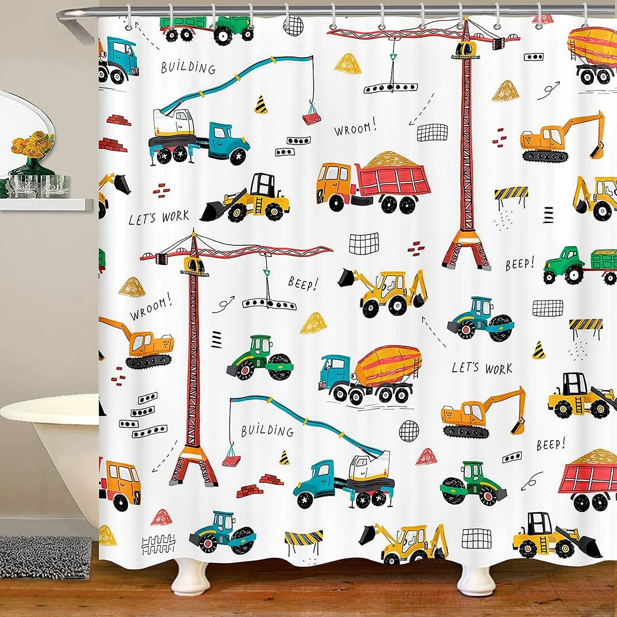 Kid Excavator Shower Curtain Set 72x72