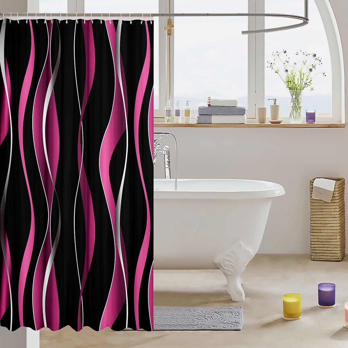 Feelyou Modern Abstract Art Stripe Shower Curtain Set