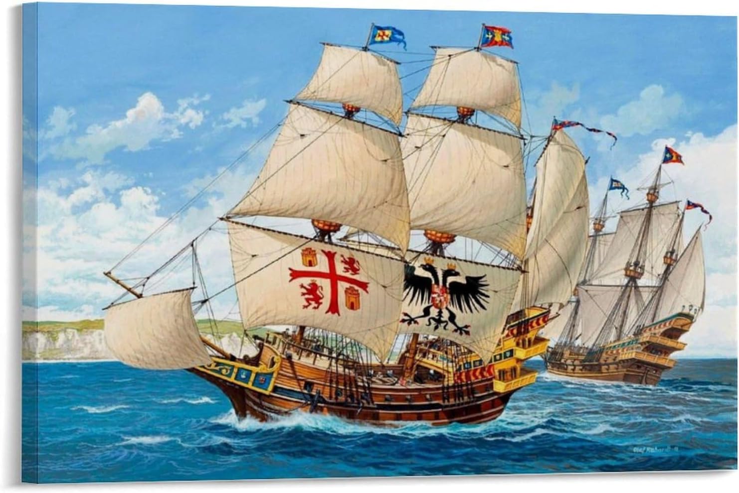 17th Century Spanish Sailing Ships Canvas Poster 24x16inch