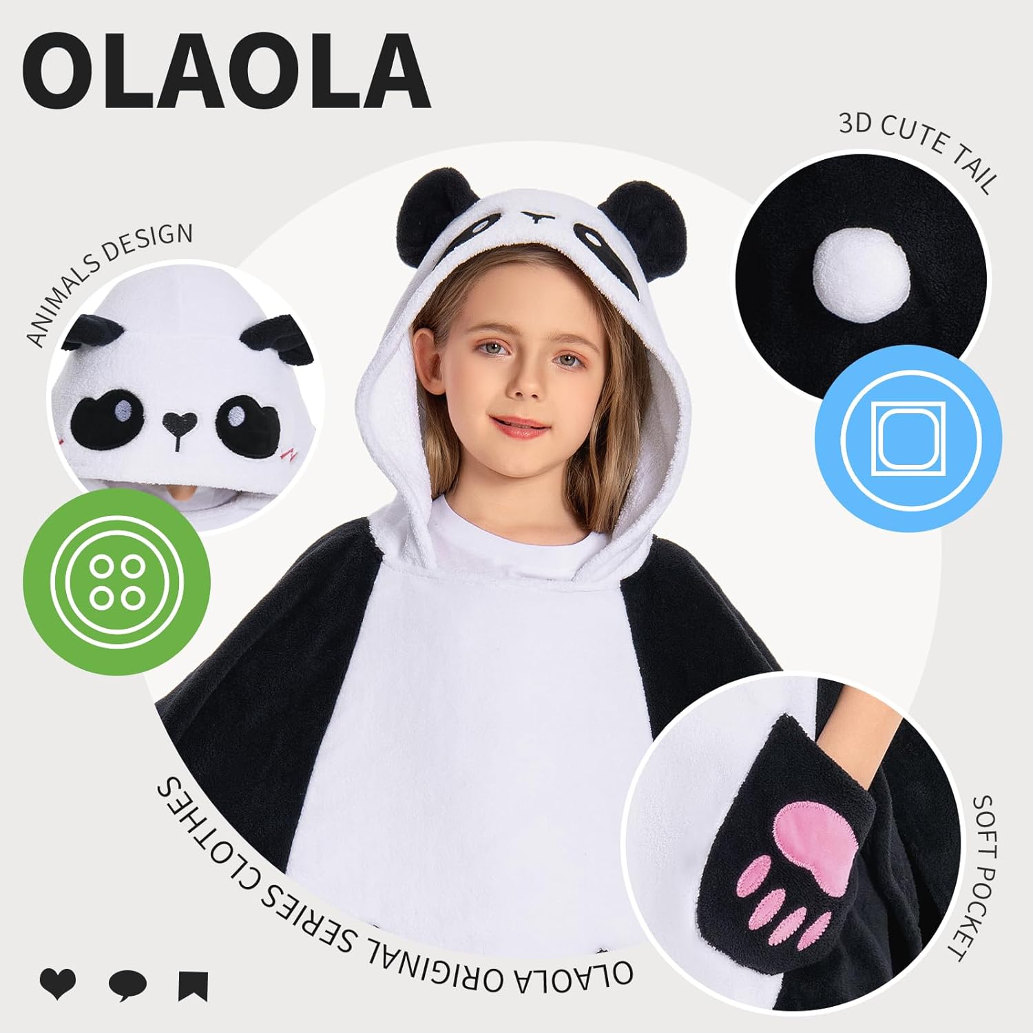 OLAOLA Panda Hooded Kids Beach Towel for 3-12 Years