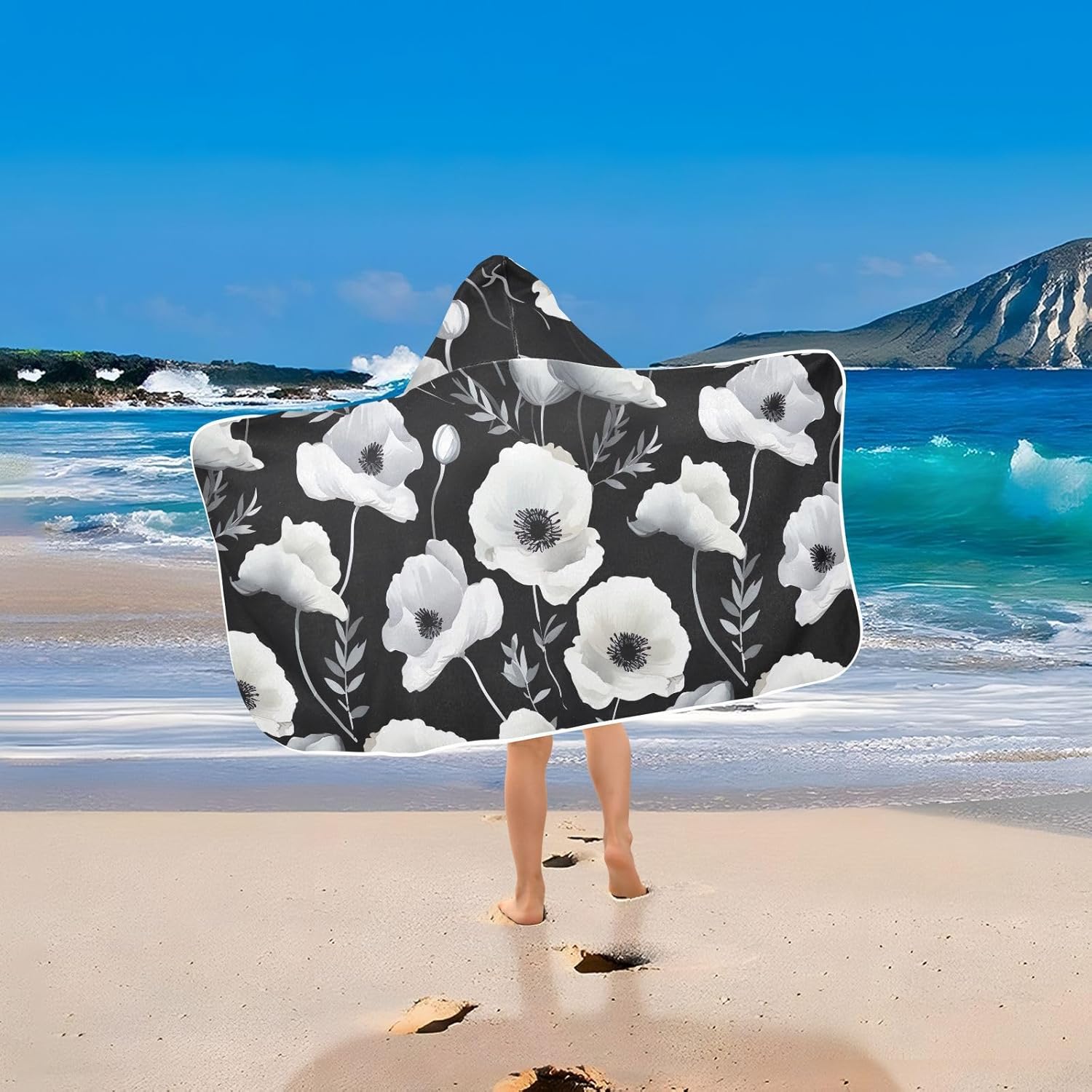J JOYSAY White Hooded Kids Beach Towel