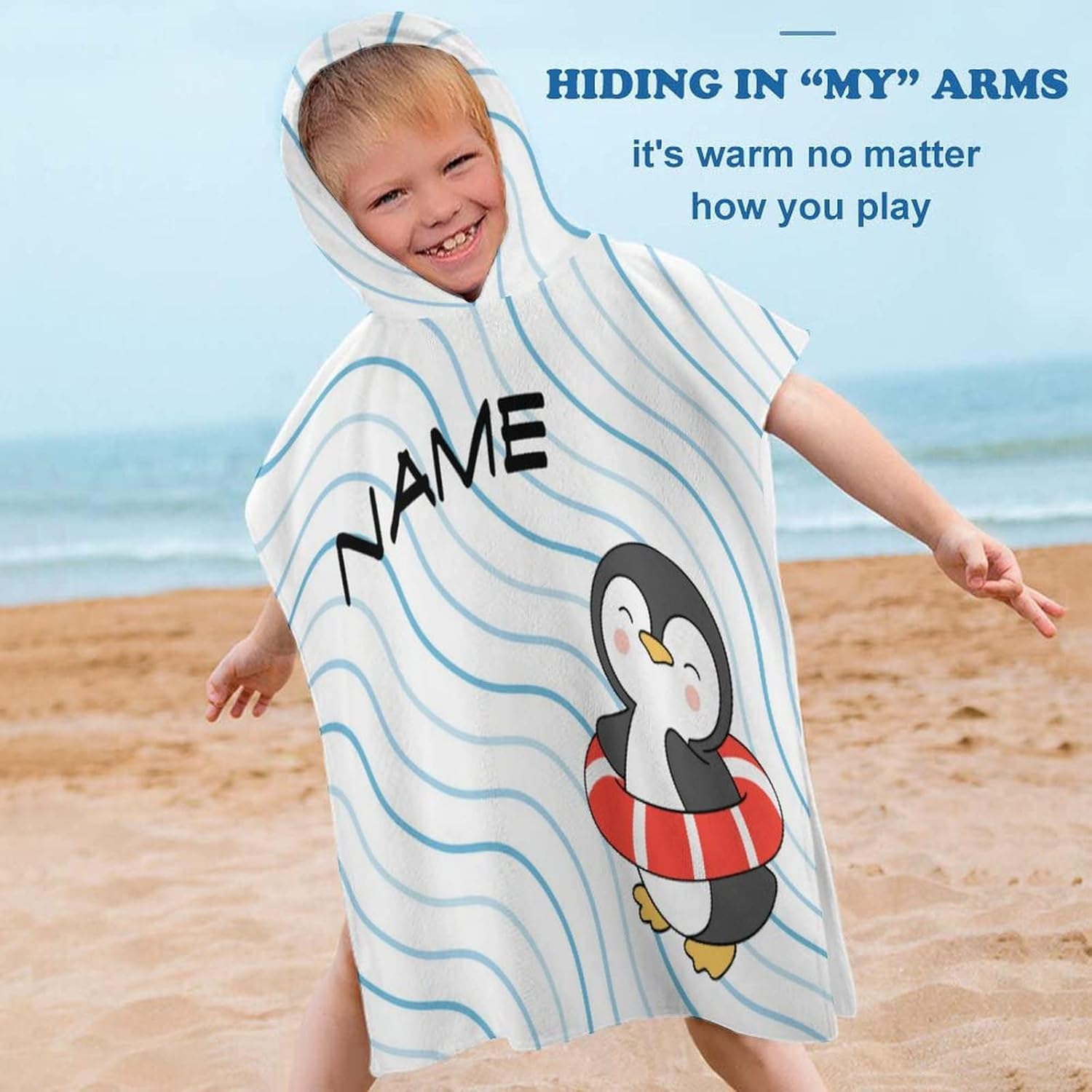 Custom Hooded Towel for Toddlers - Penguin Design