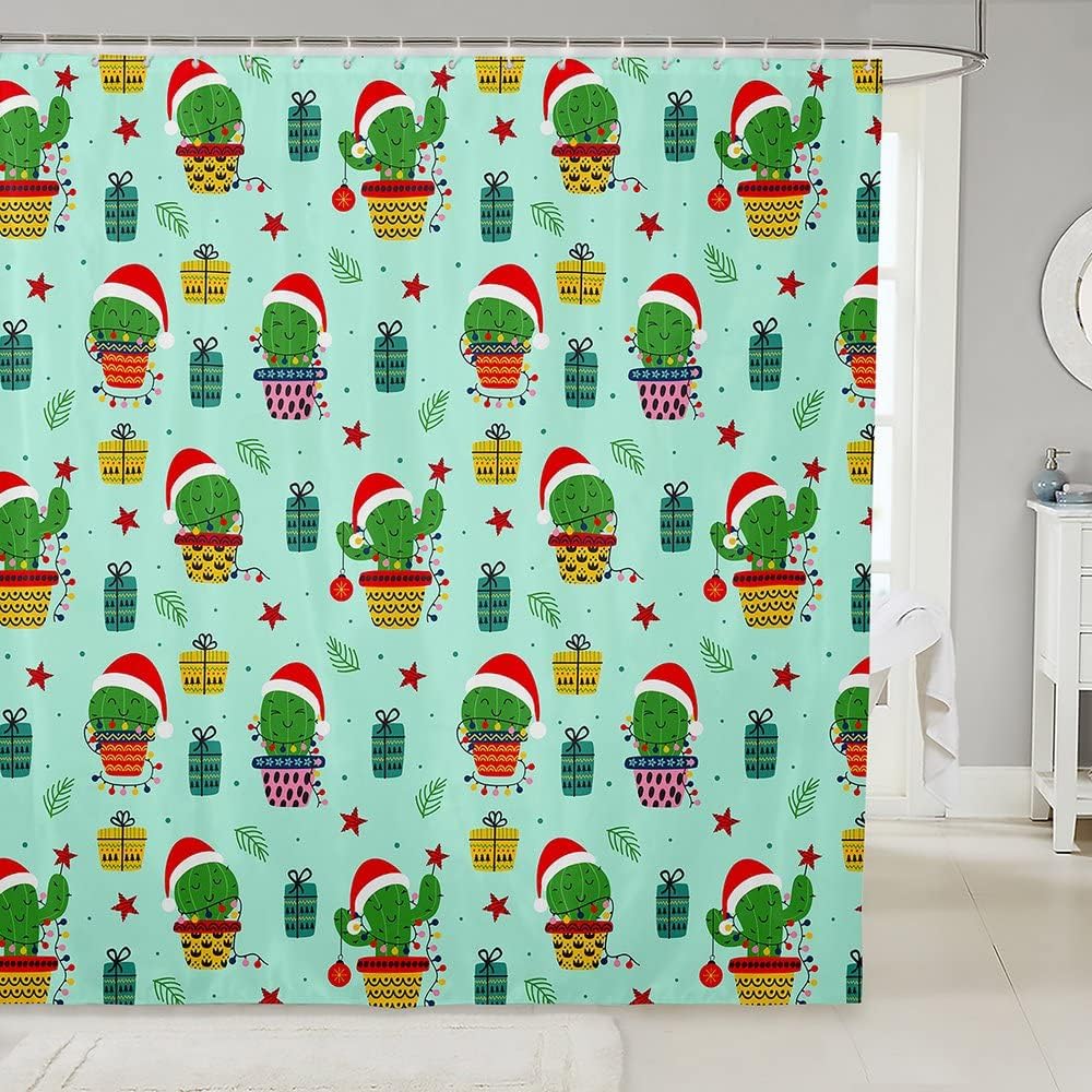 Feelyou Christmas Cactus Kids Shower Curtain Set