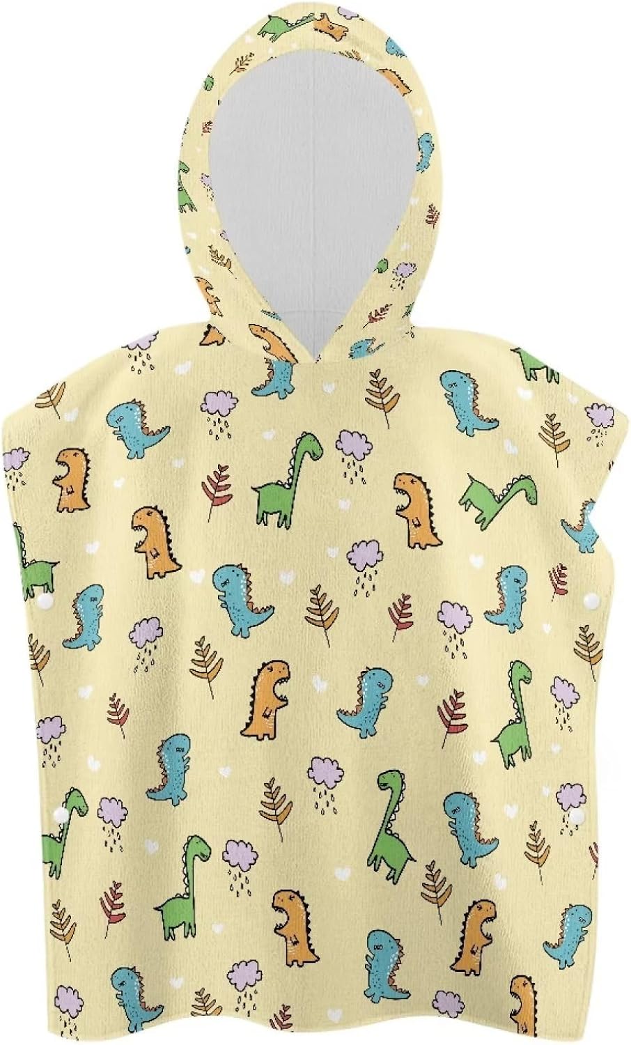 Goronwyfloyd Children Hooded Shower Towel with Yellow Dinosaur Leaf Pattern