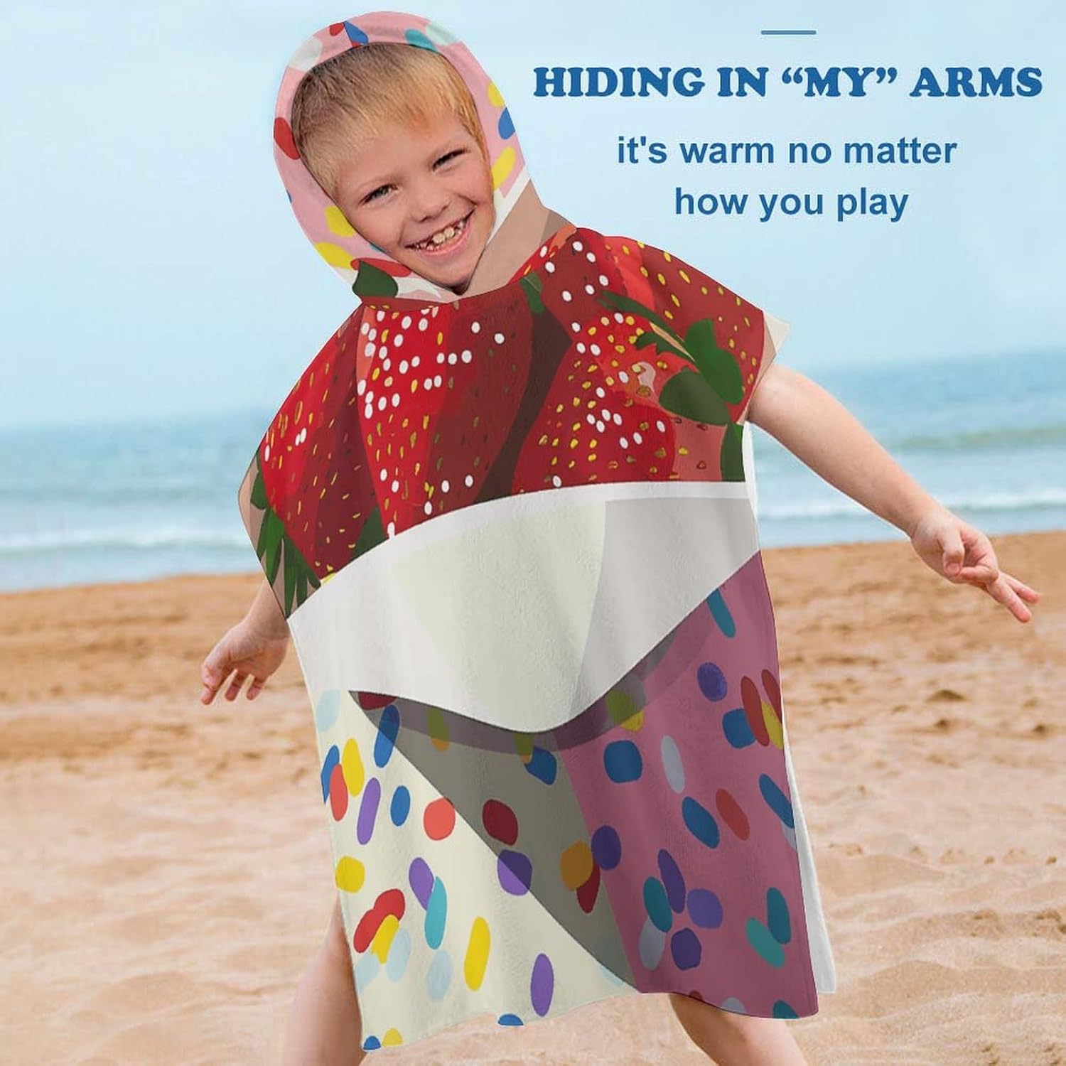 YTDRZ Kids Hooded Bath Towel with Strawberries Design