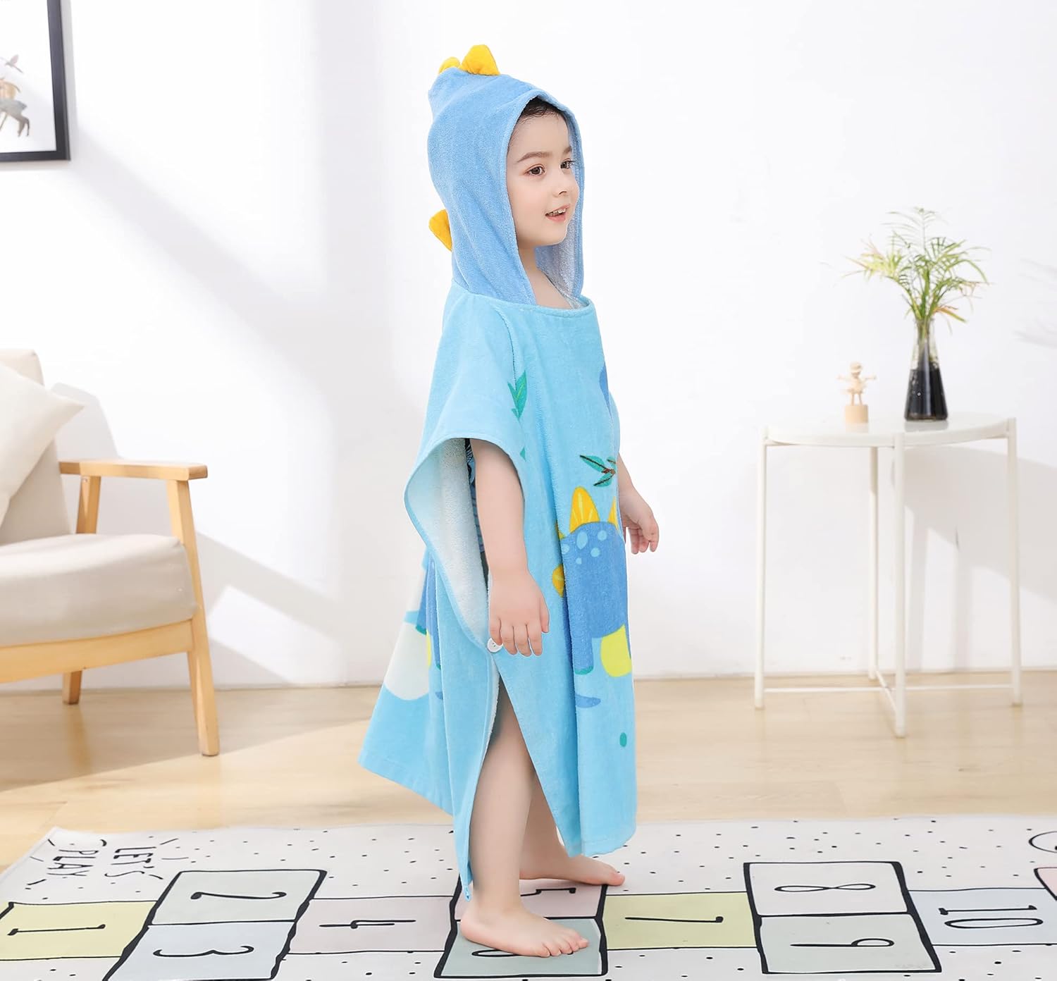 TONWHAR Kids Hooded Poncho Towel - Stegosaurus Cartoon Pattern 1-5 Years