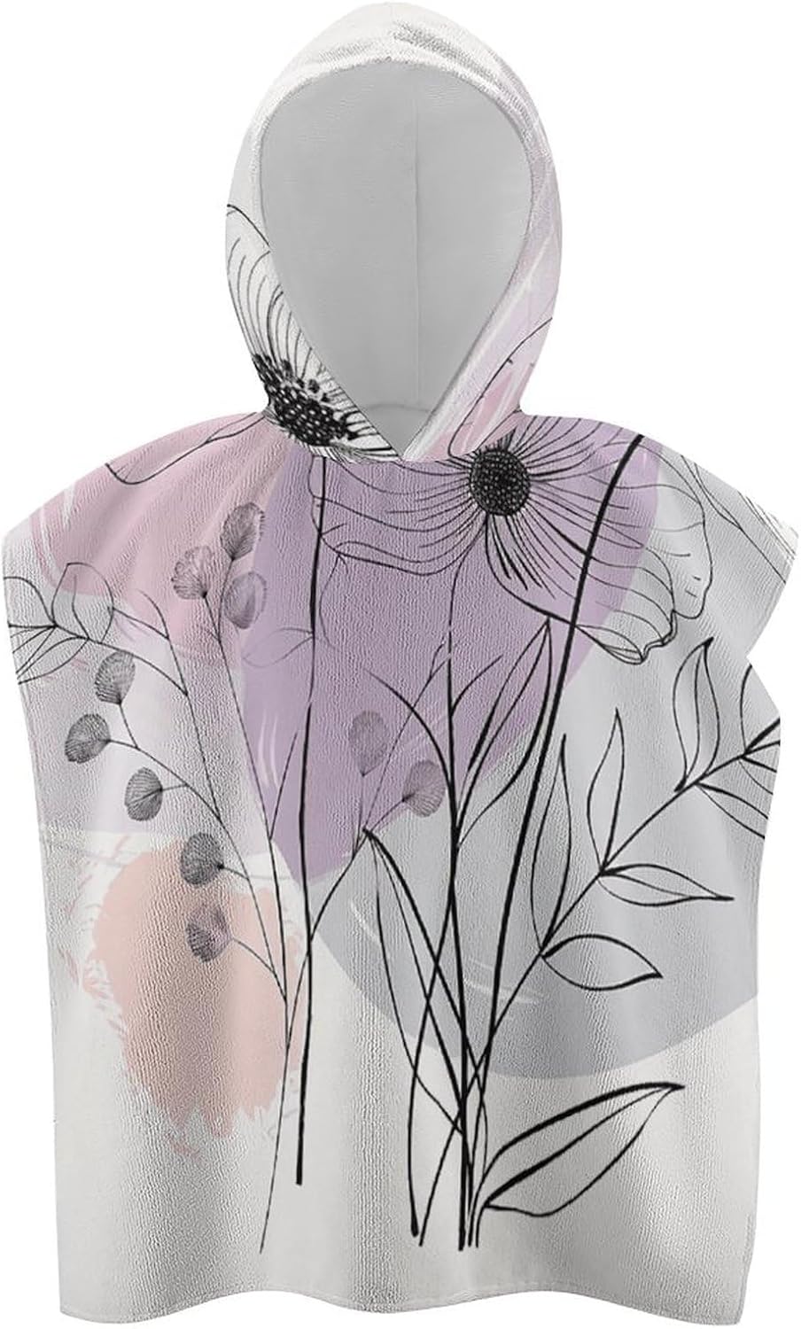 Kids Hooded Beach Towel with Hand Drawn Flowers Print
