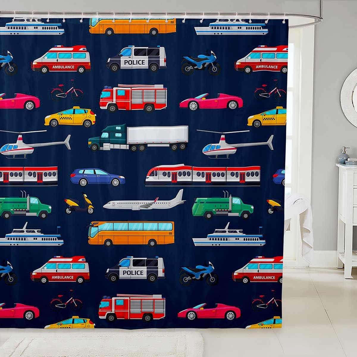 Boys Police Car Bath Curtain Set 72x72