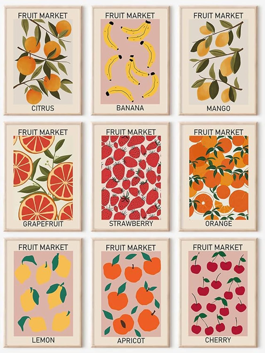 KBKBART Fruit Market Wall Art Print Set of 9