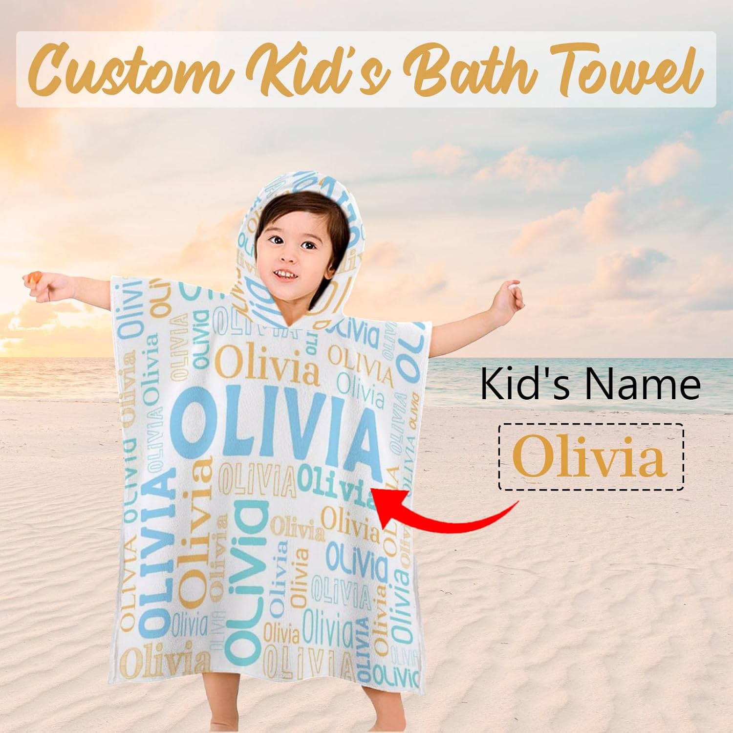 Husguciy Personalized Kids Bath Towel with Hood