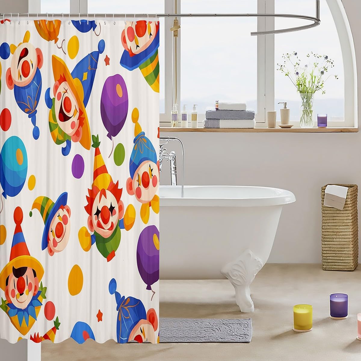Cartoon Clown Waterproof Bathroom Curtain for Kids