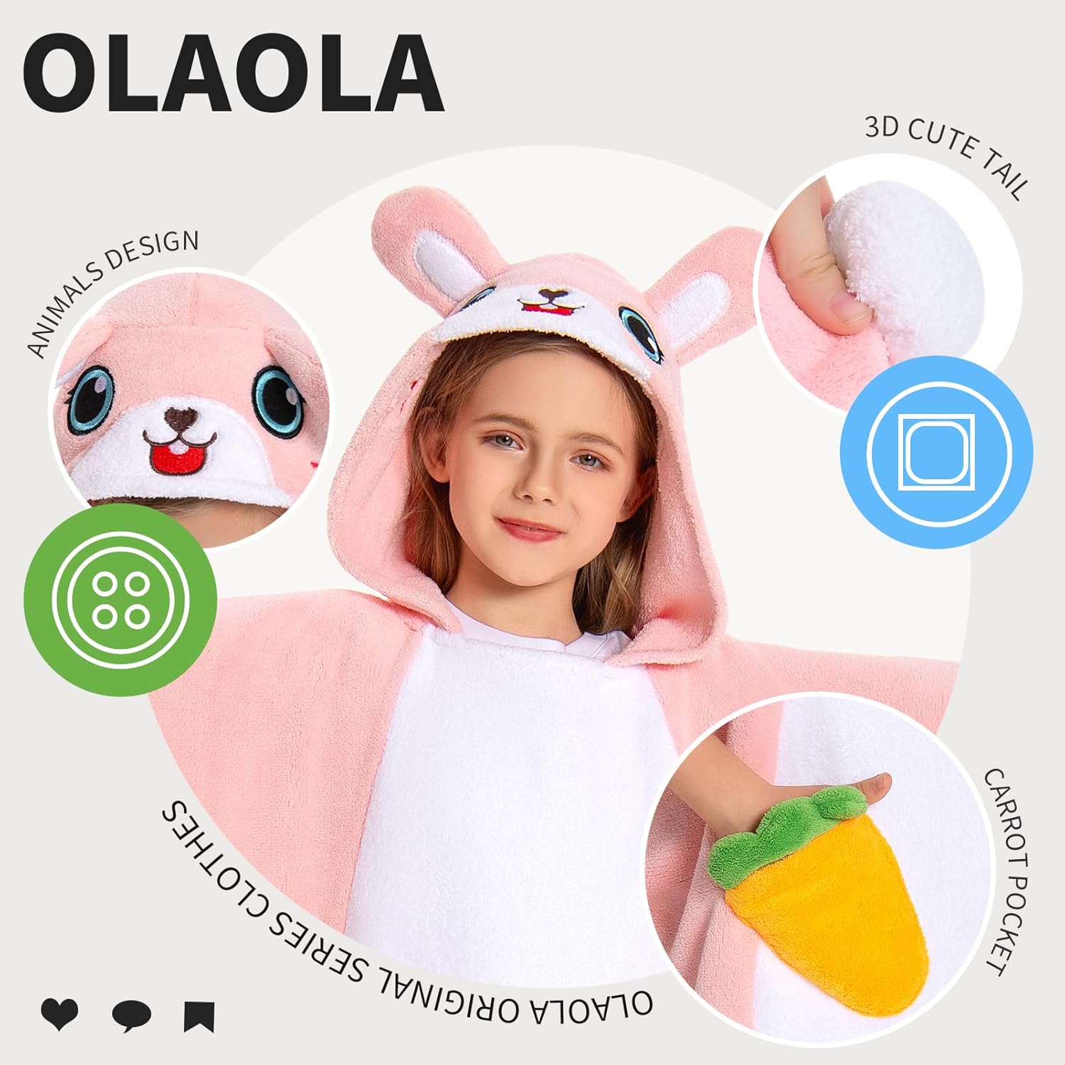 OLAOLA Bunny Hooded Kids Beach Towel for 3-12 Years