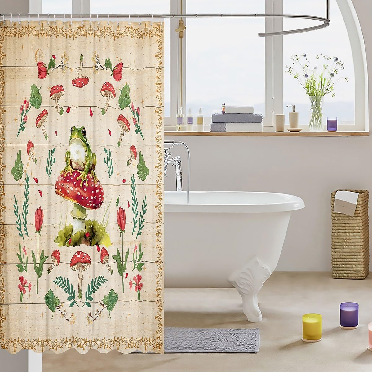 Feelyou Frog Bath Curtain 72x78 Mushroom Design