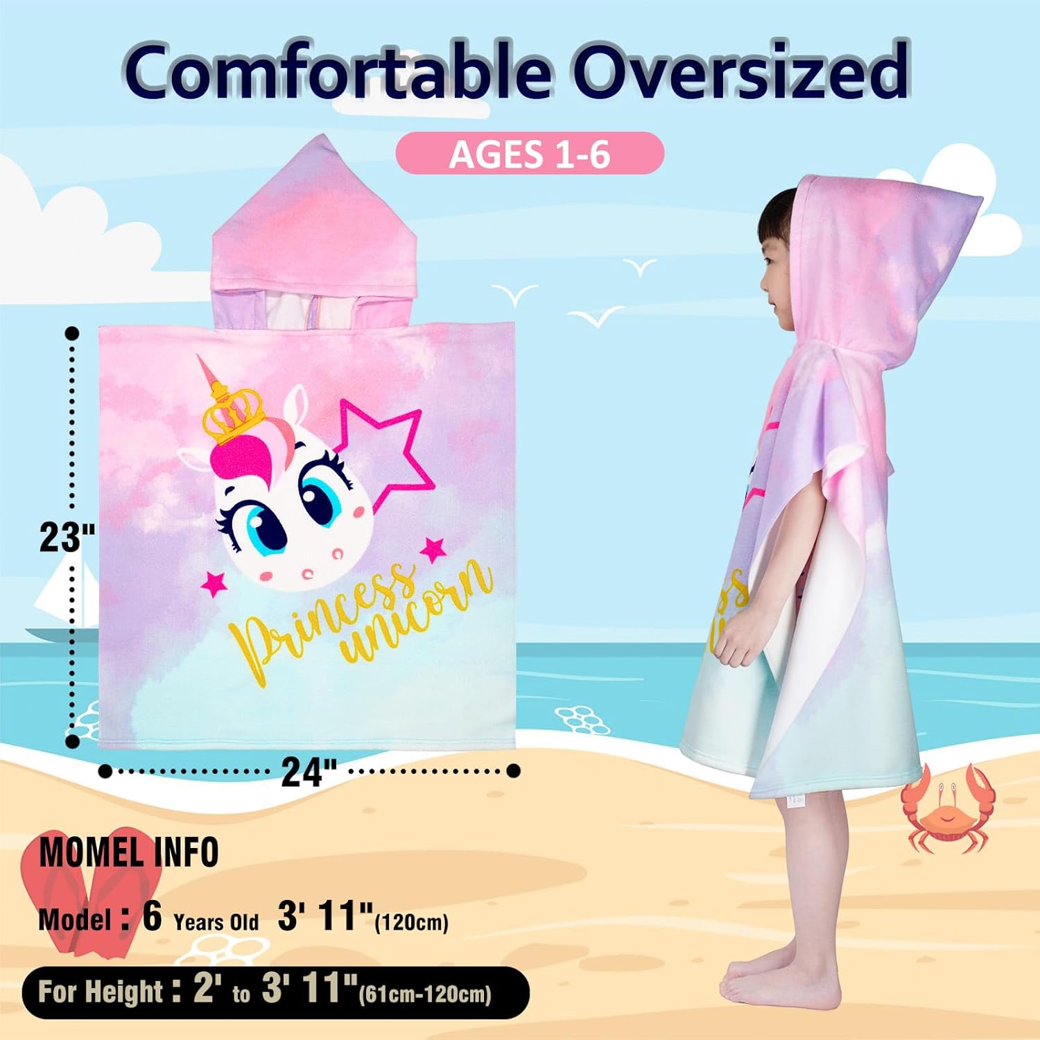 Growell Hooded Kids Beach Towel with Unicorn Design