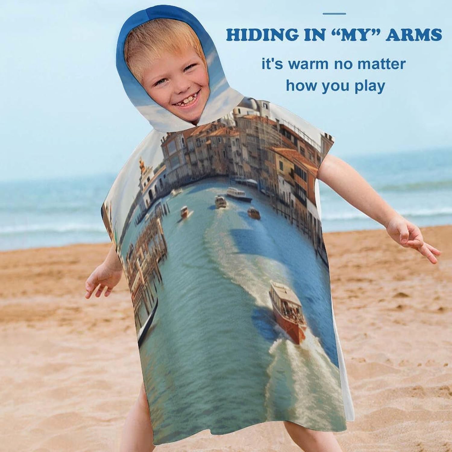 Kids Hooded Bath Towel with Grand Canal Italy Print