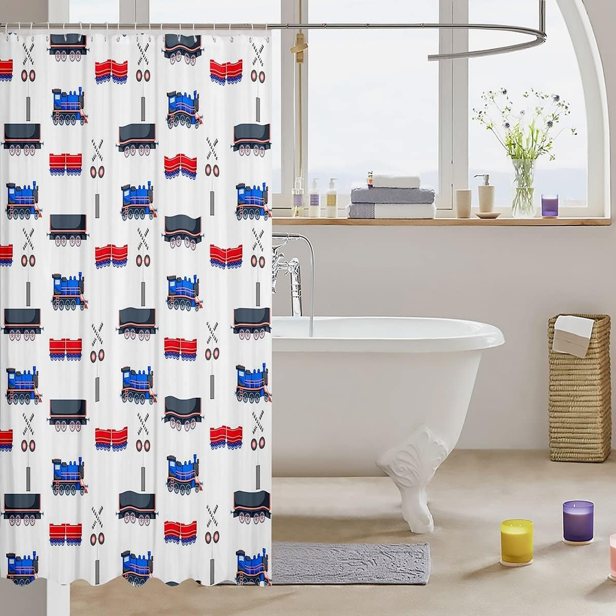 Cartoon Train Bath Curtain for Boys Kids