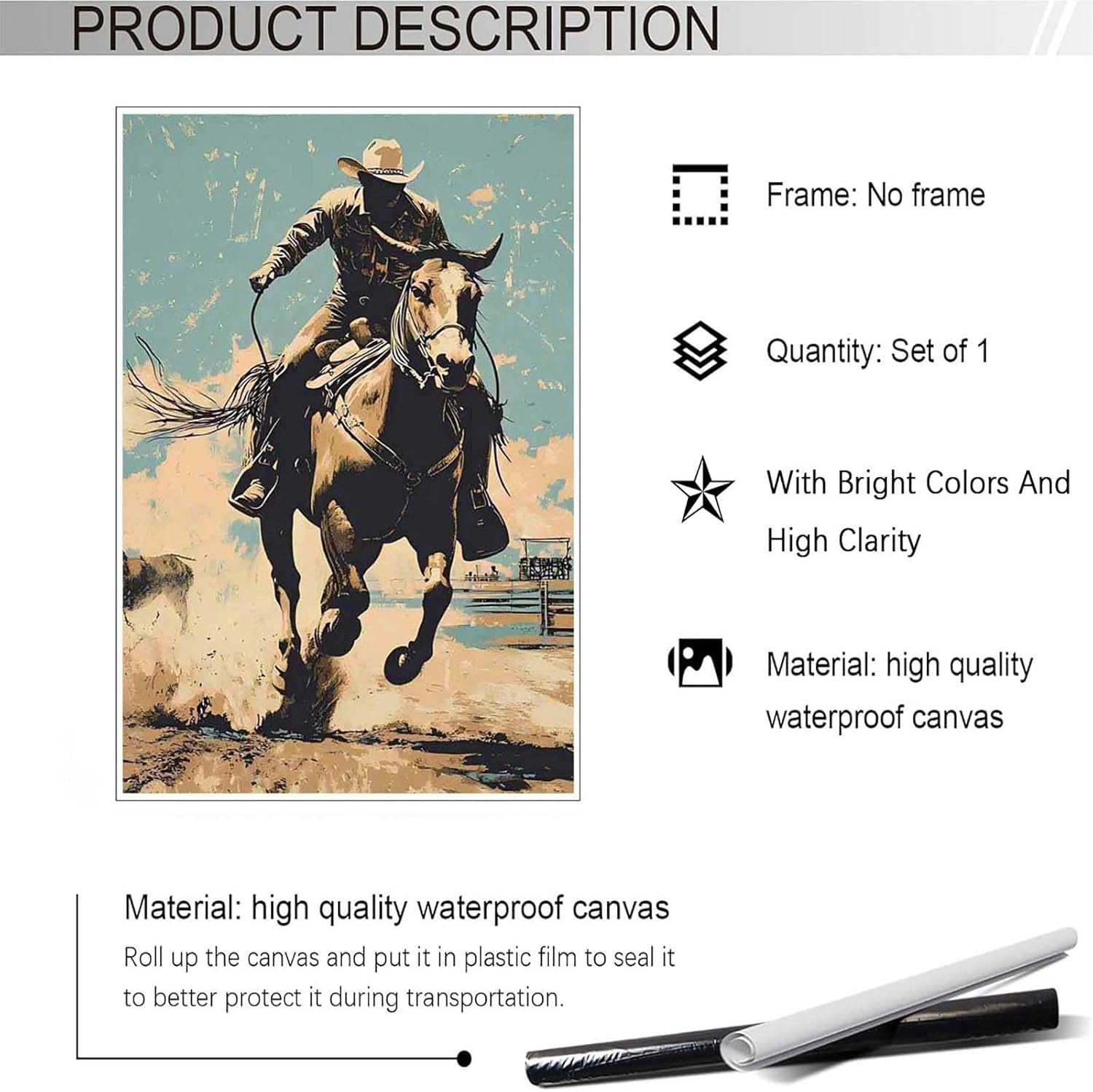 Vintage Western Cowboy Poster 12x16in Unframed