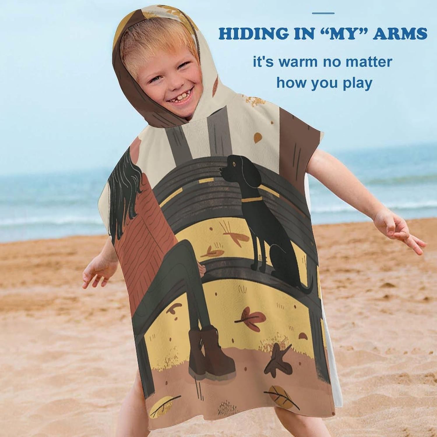 Kids Hooded Bath Towel with Park Bench Print