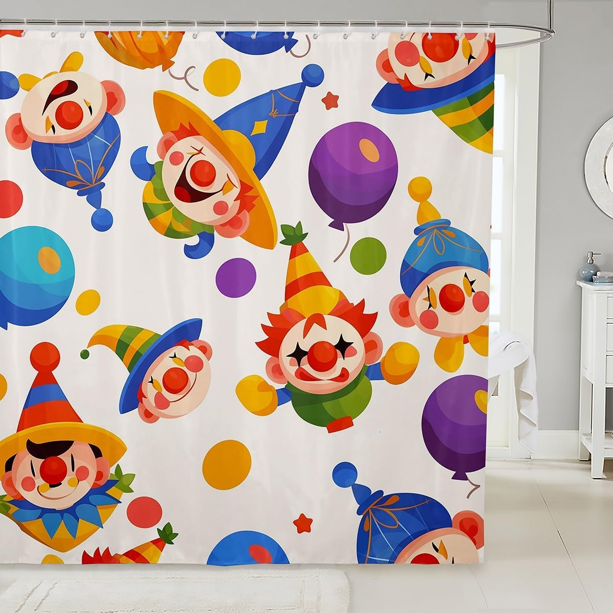 Cartoon Clown Waterproof Bathroom Curtain for Kids