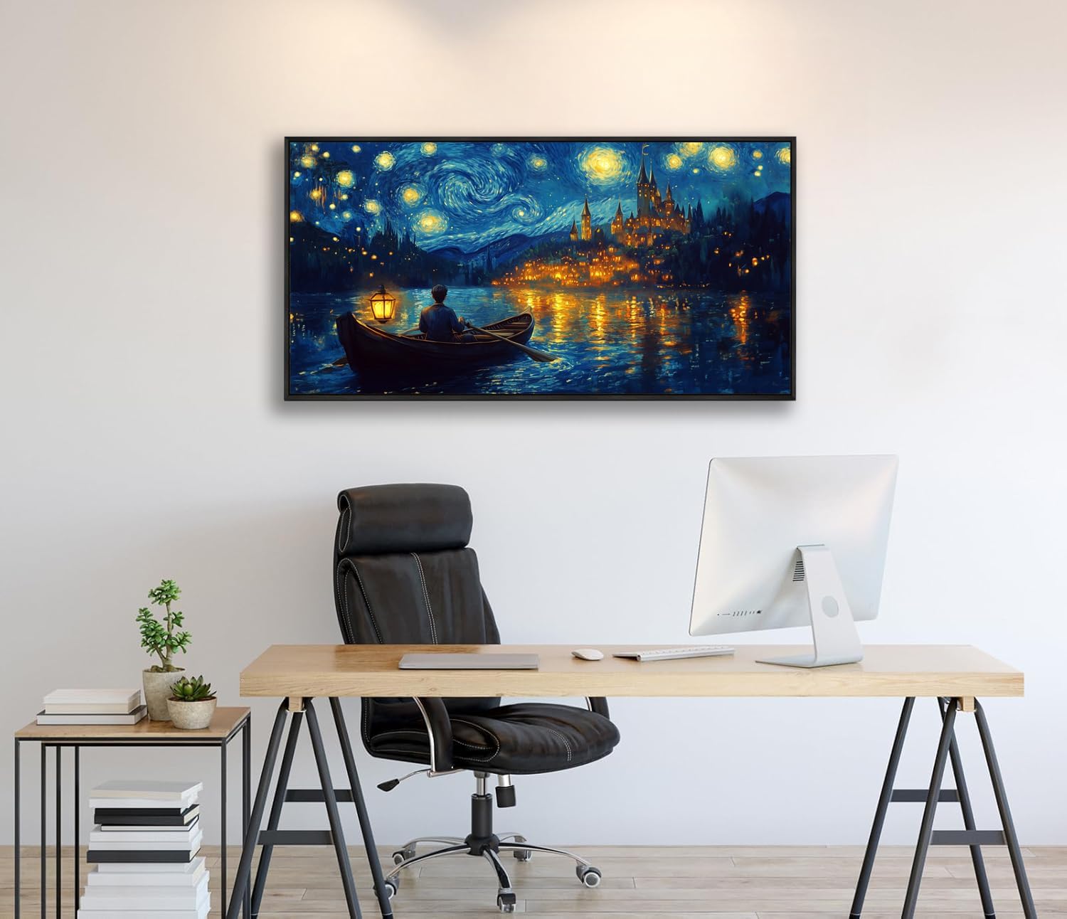 Starry Night Over the Rhone Framed Canvas Wall Art 20x40 Inches