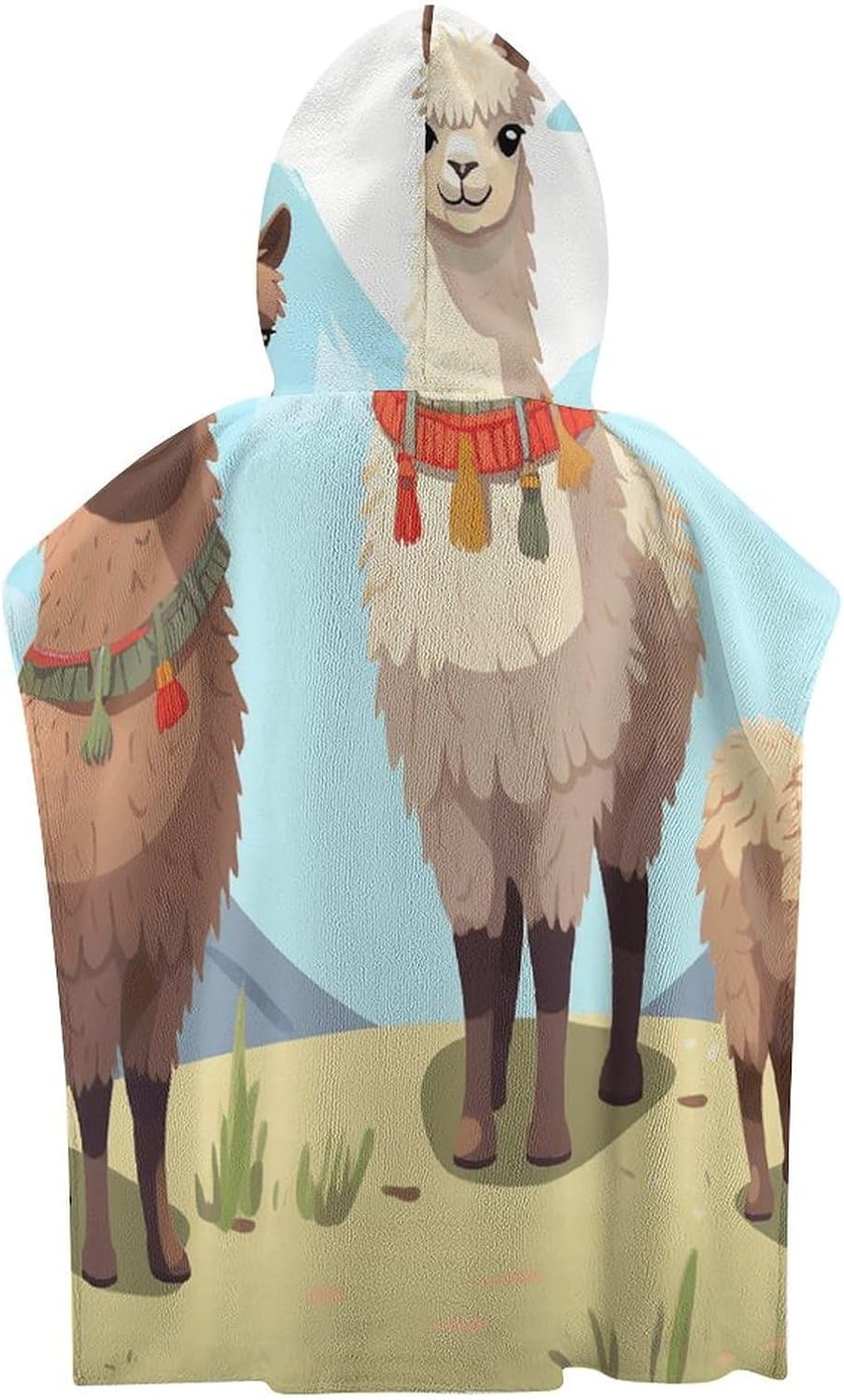 Kids Hooded Towel with Llama and Alpaca Print