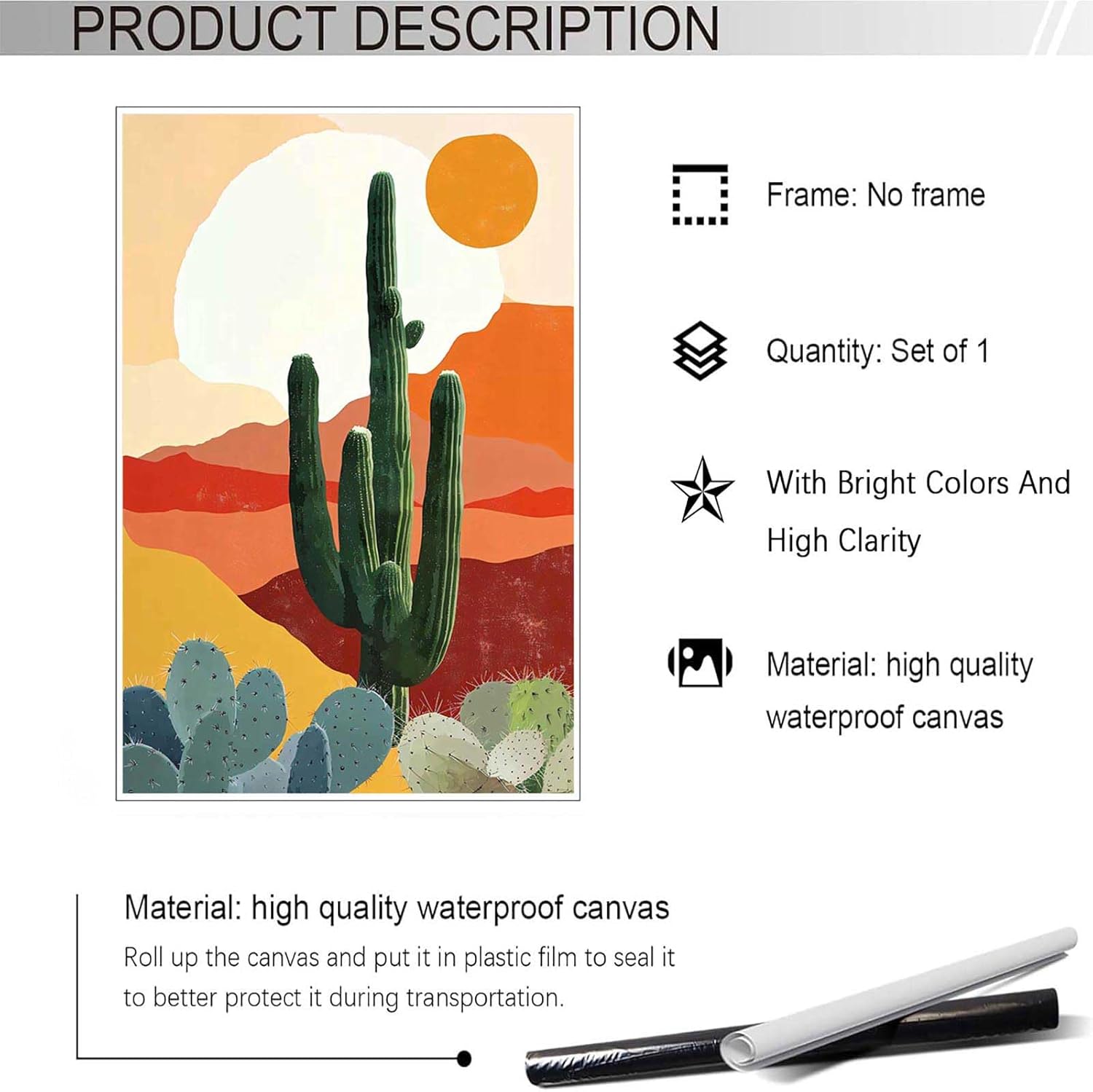 Vintage Desert Landscape Cactus Sunset Poster 24x36in