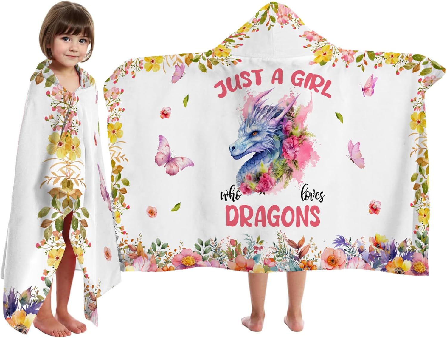 Dragon Hooded Bath Towels for Girls