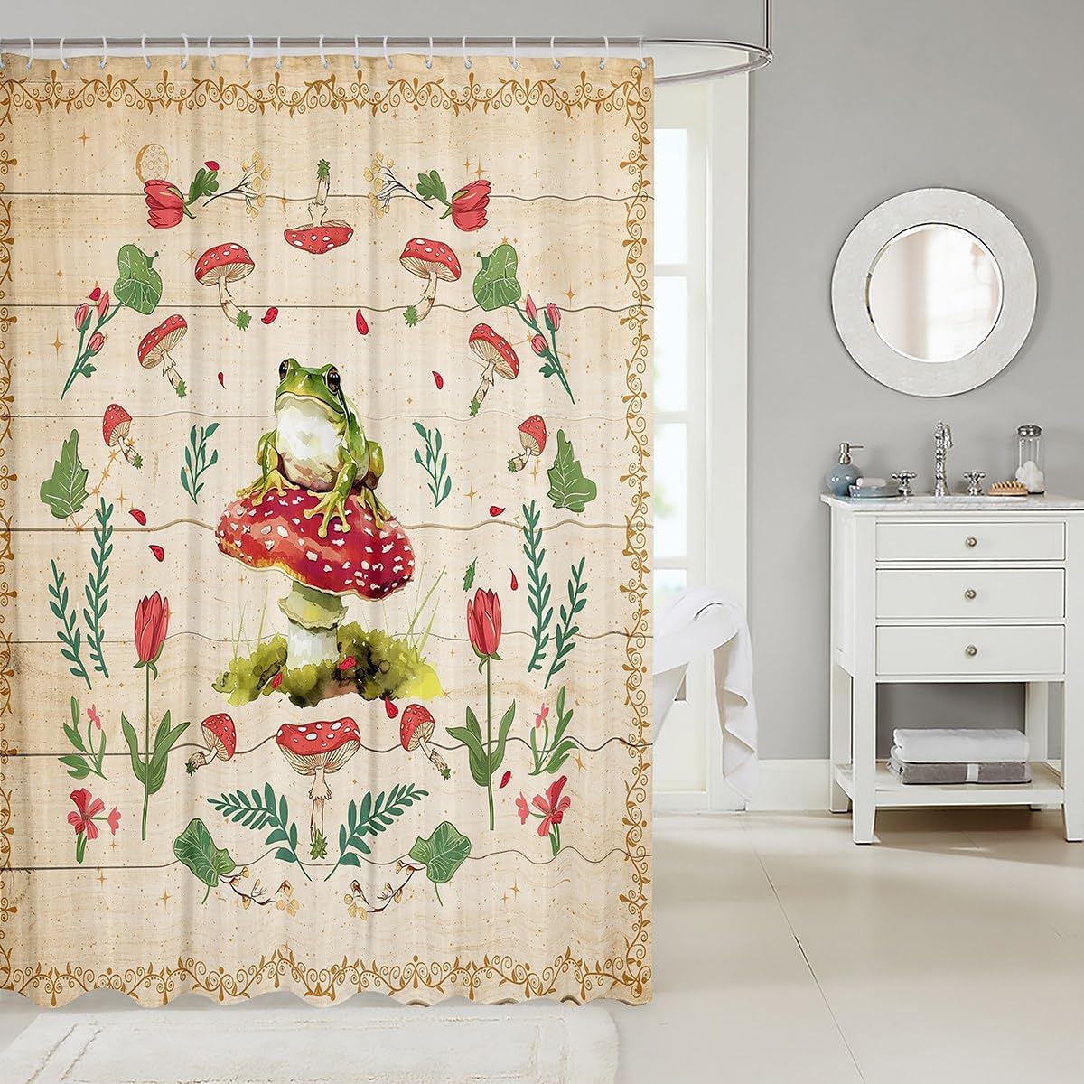 Feelyou Frog Bath Curtain 72x78 Mushroom Design