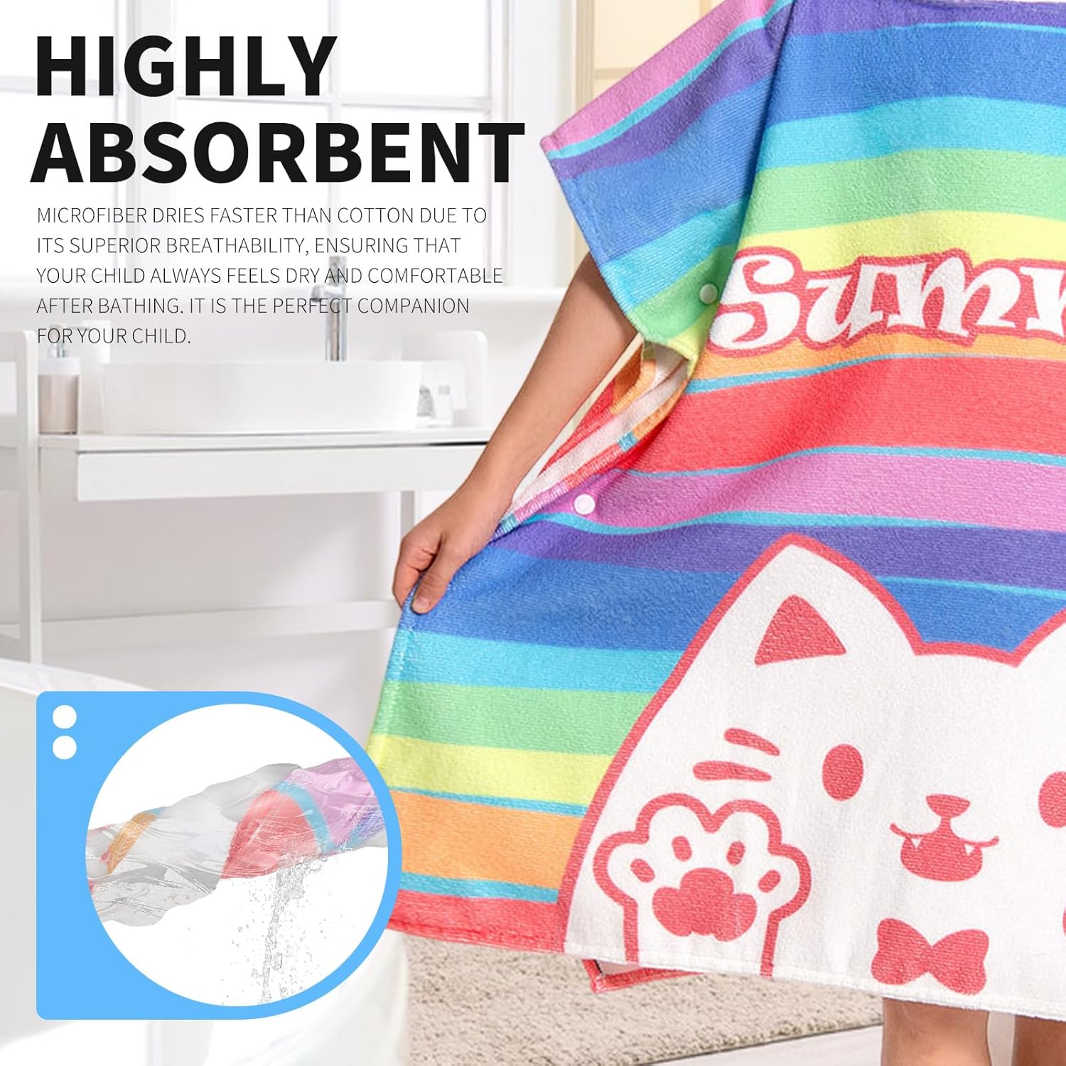 OLAOLA Striped Cat Hooded Kids Beach Towel