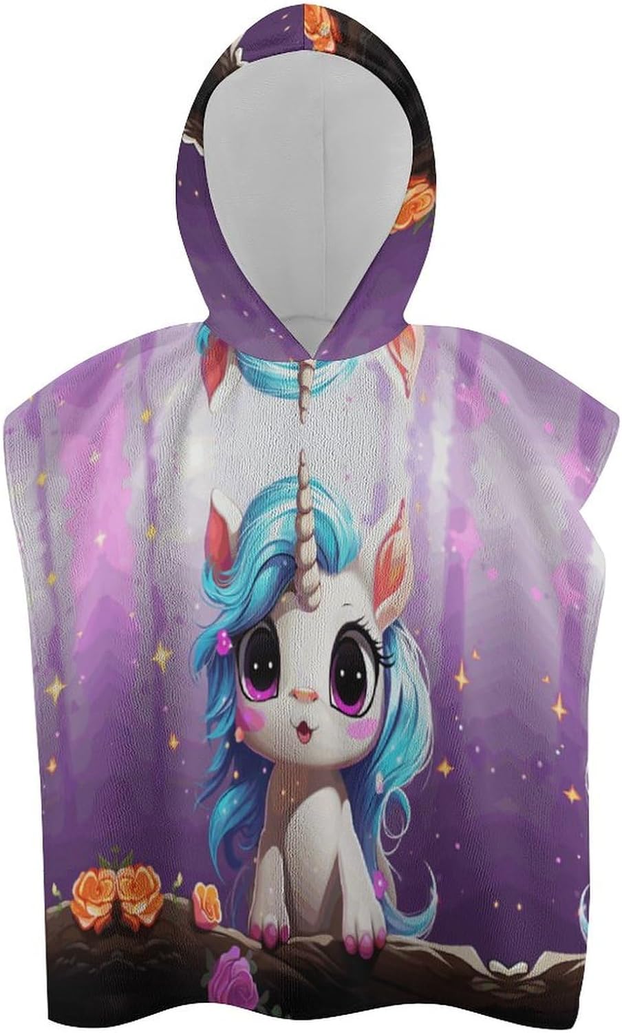 Kids Unicorn Print Hooded Beach Towel