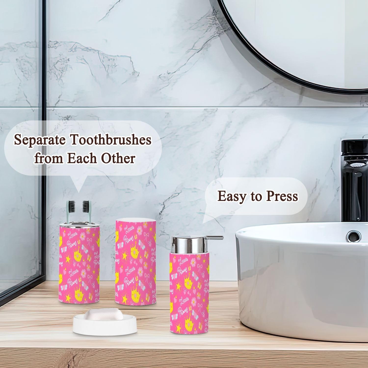 Pink Princess Kids Bathroom Accessories Set 6 Pcs