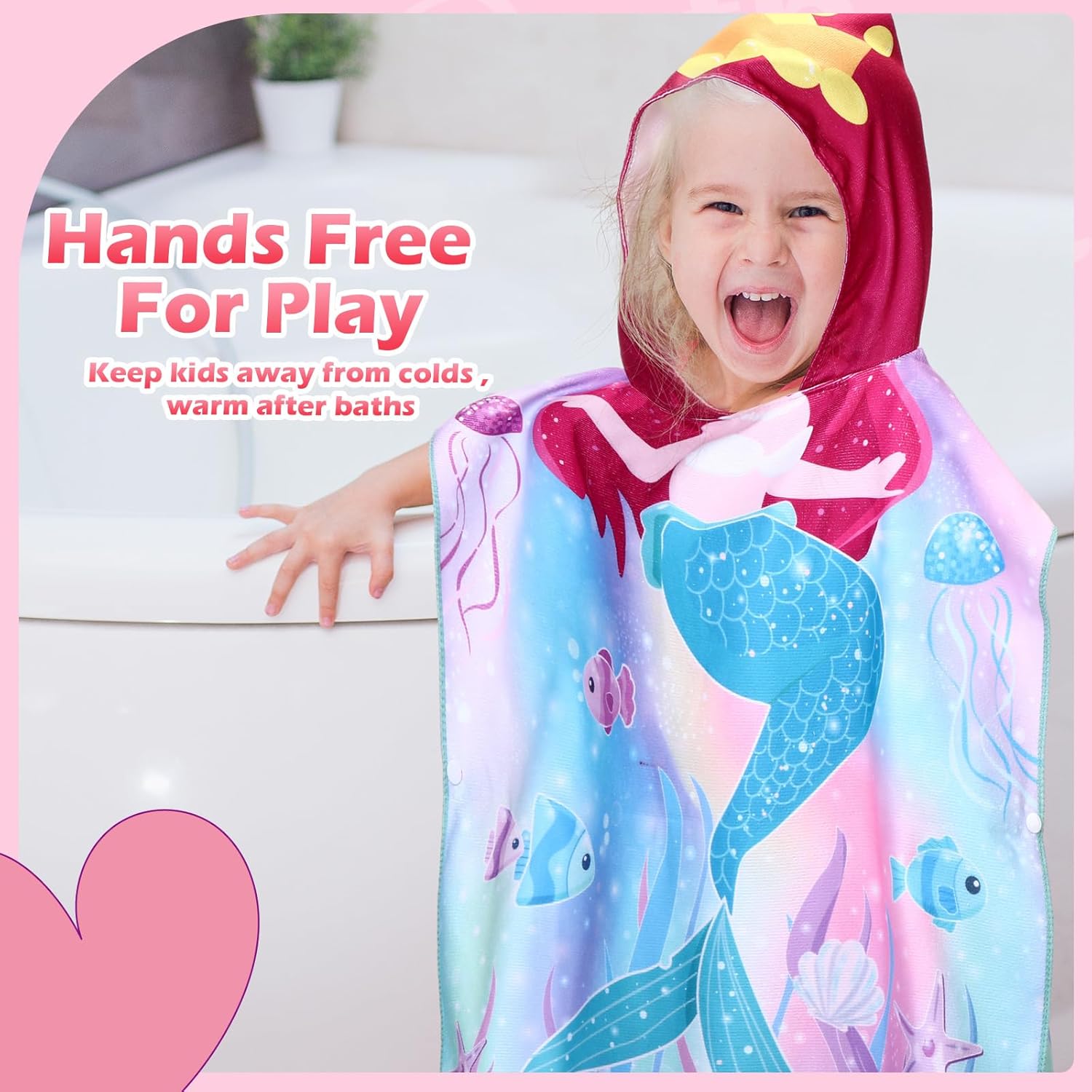 Oudain 6 Pcs Hooded Bath Towels for Kids 1