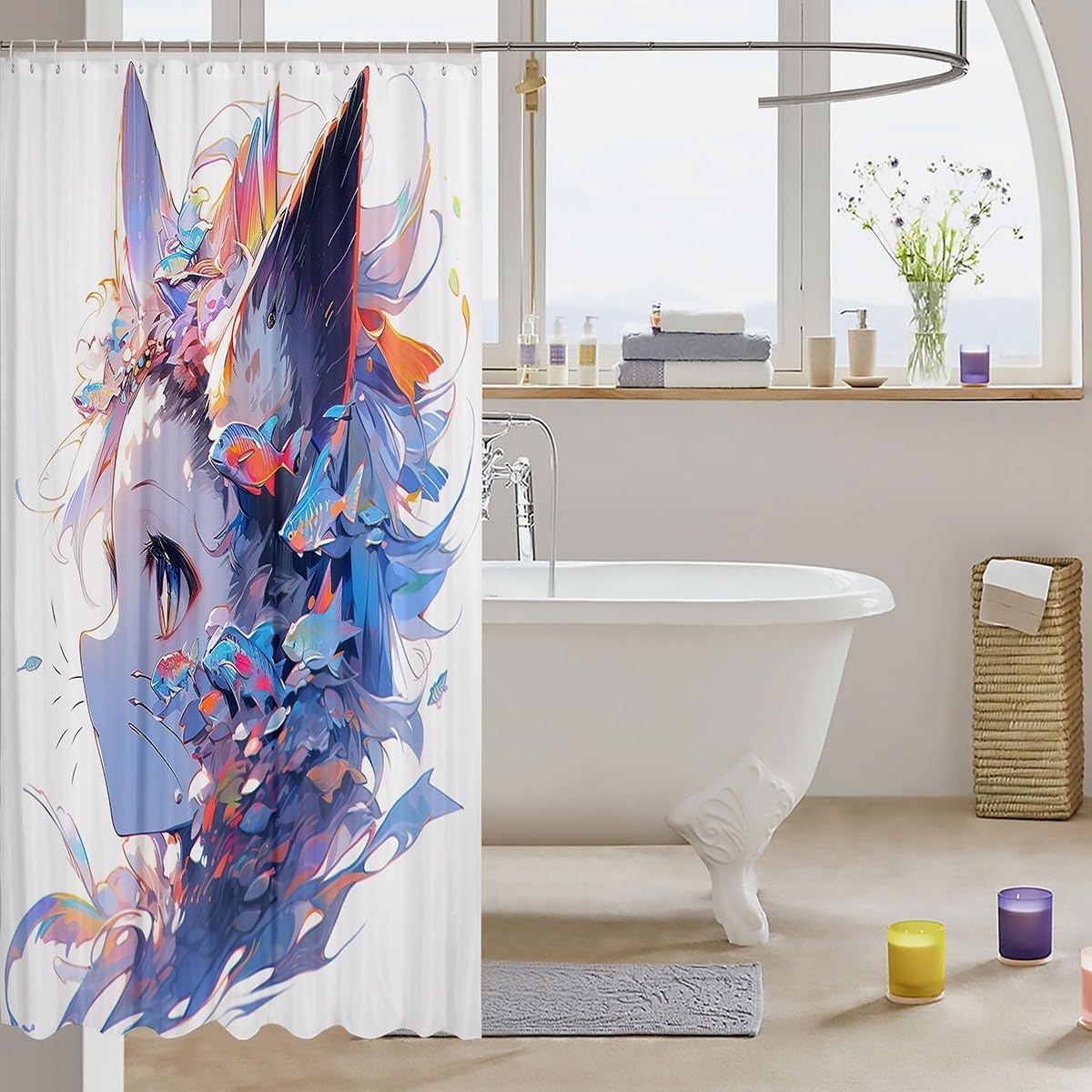 Erosebridal Japanese Anime 3D Cartoon Shower Curtain Set