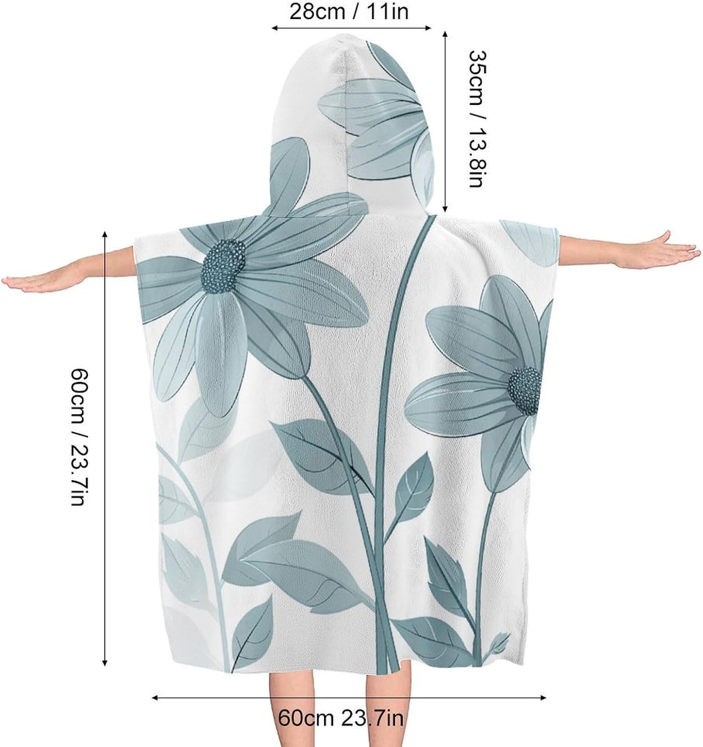 Kids Hooded Bath Towel with Blue Daisies